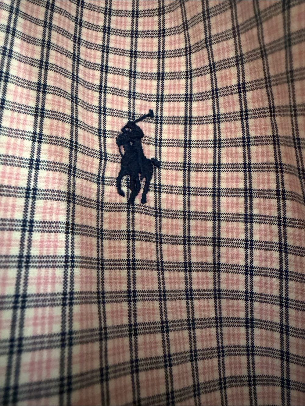 Ralph Lauren Pink and Navy Plaid Button-Down Shirt with Navy Pony. Size 18 36/37